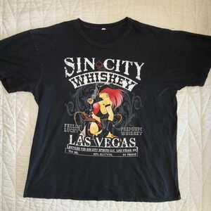 Las Vegas Sin City Whiskey T-Shirt Men's Sexy Cowgirl Black‎